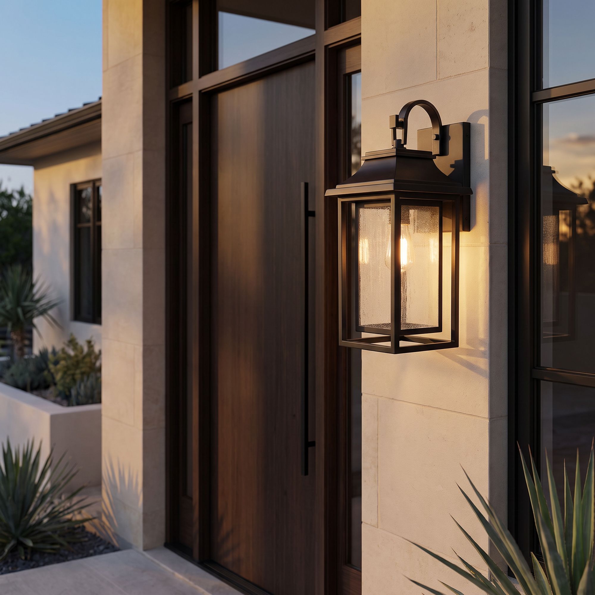 John Timberland Cecile 21 1/4" Black Box Lantern Outdoor Wall Light in scene
