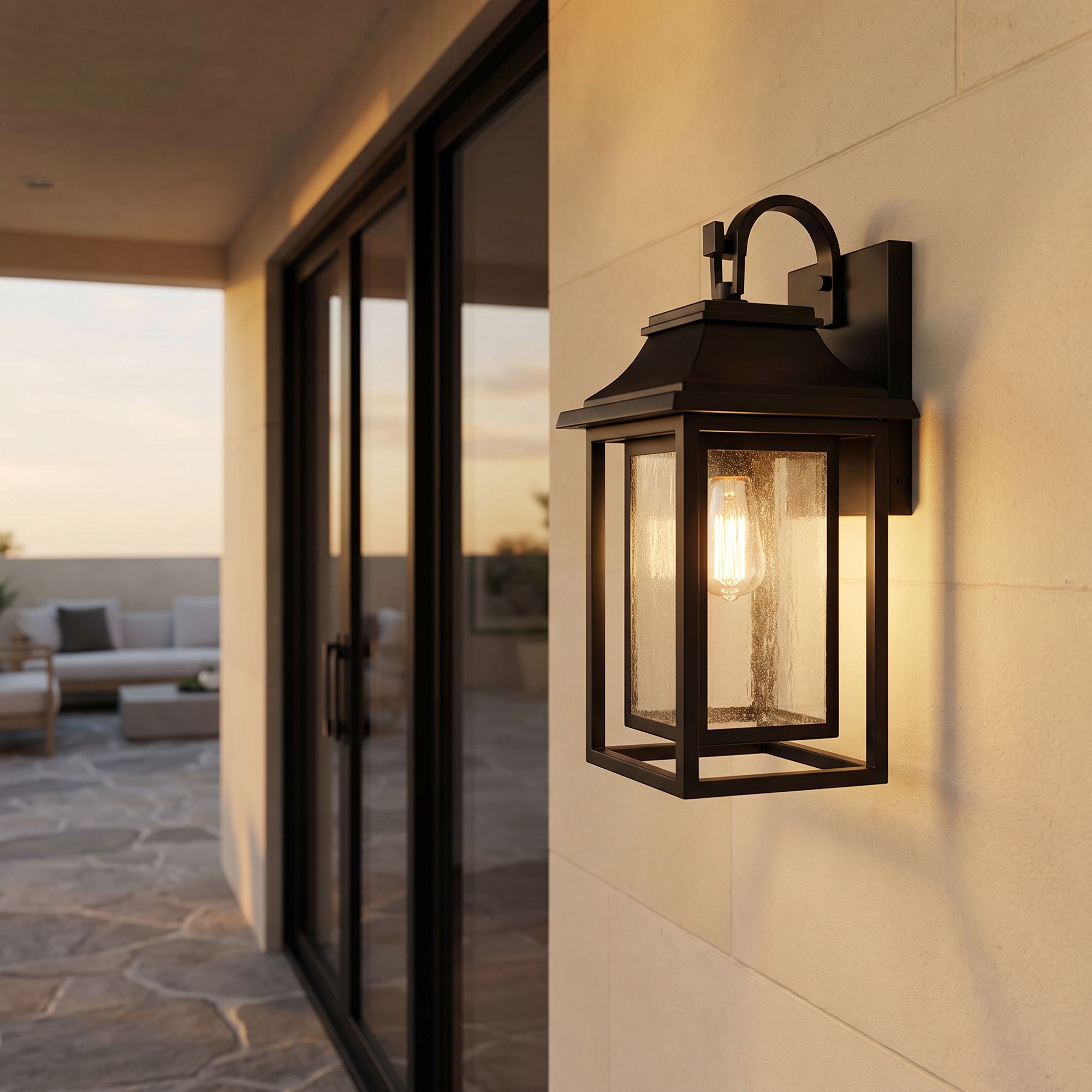 Image 1 John Timberland Cecile 21 1/4" Black Box Lantern Outdoor Wall Light in scene