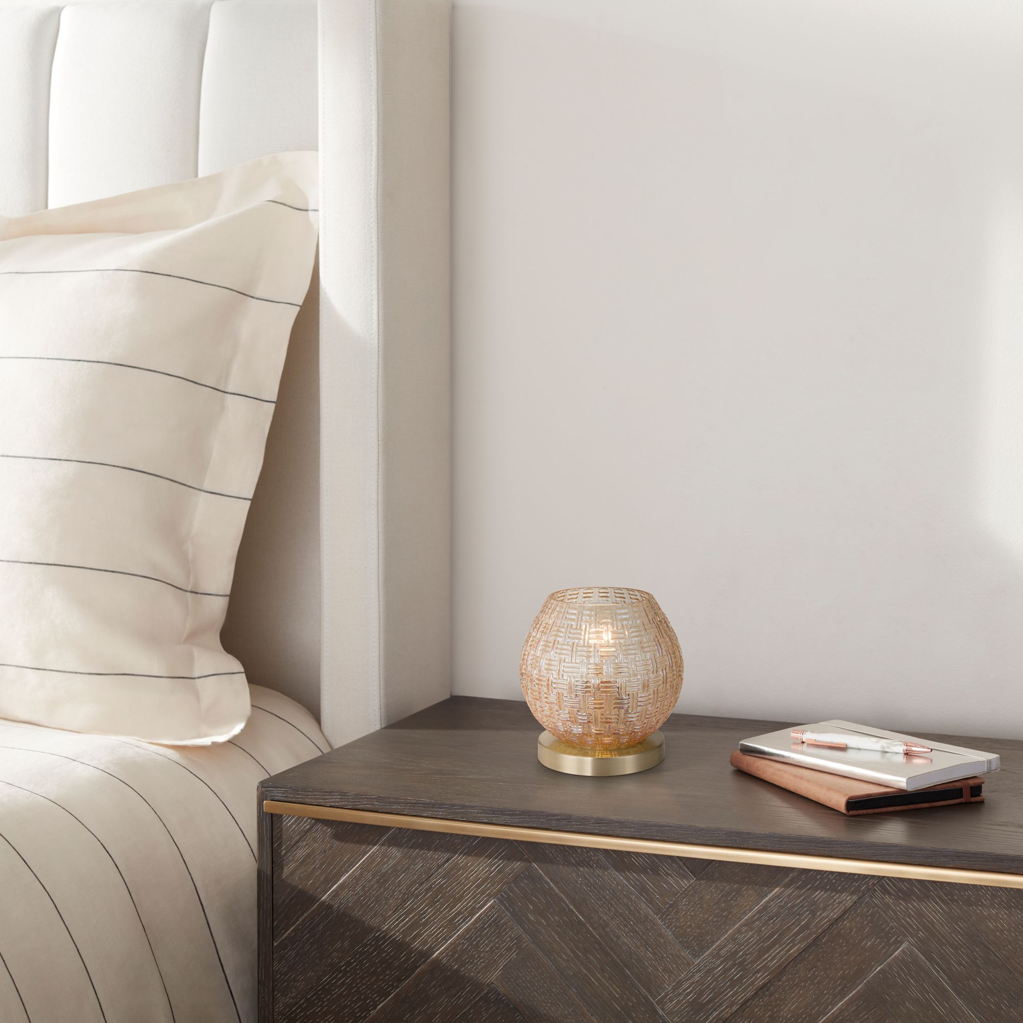 Image 1 Pia 7 1/2" High Amber Weave Glass Globe Accent Lamp in scene