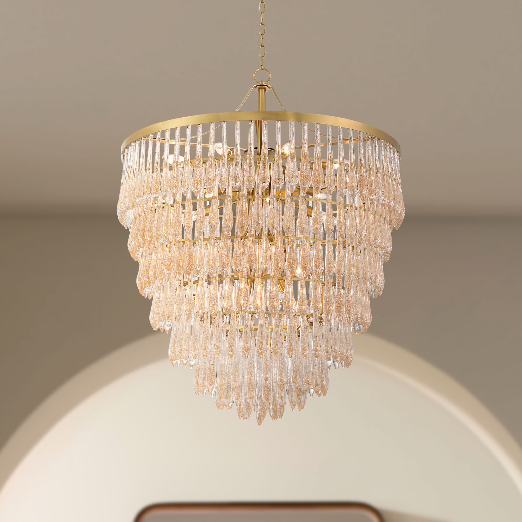 Image 1 Possini Euro Leonardo 31 1/2"W Gold Crystal Tiered 19-Light Chandelier in scene