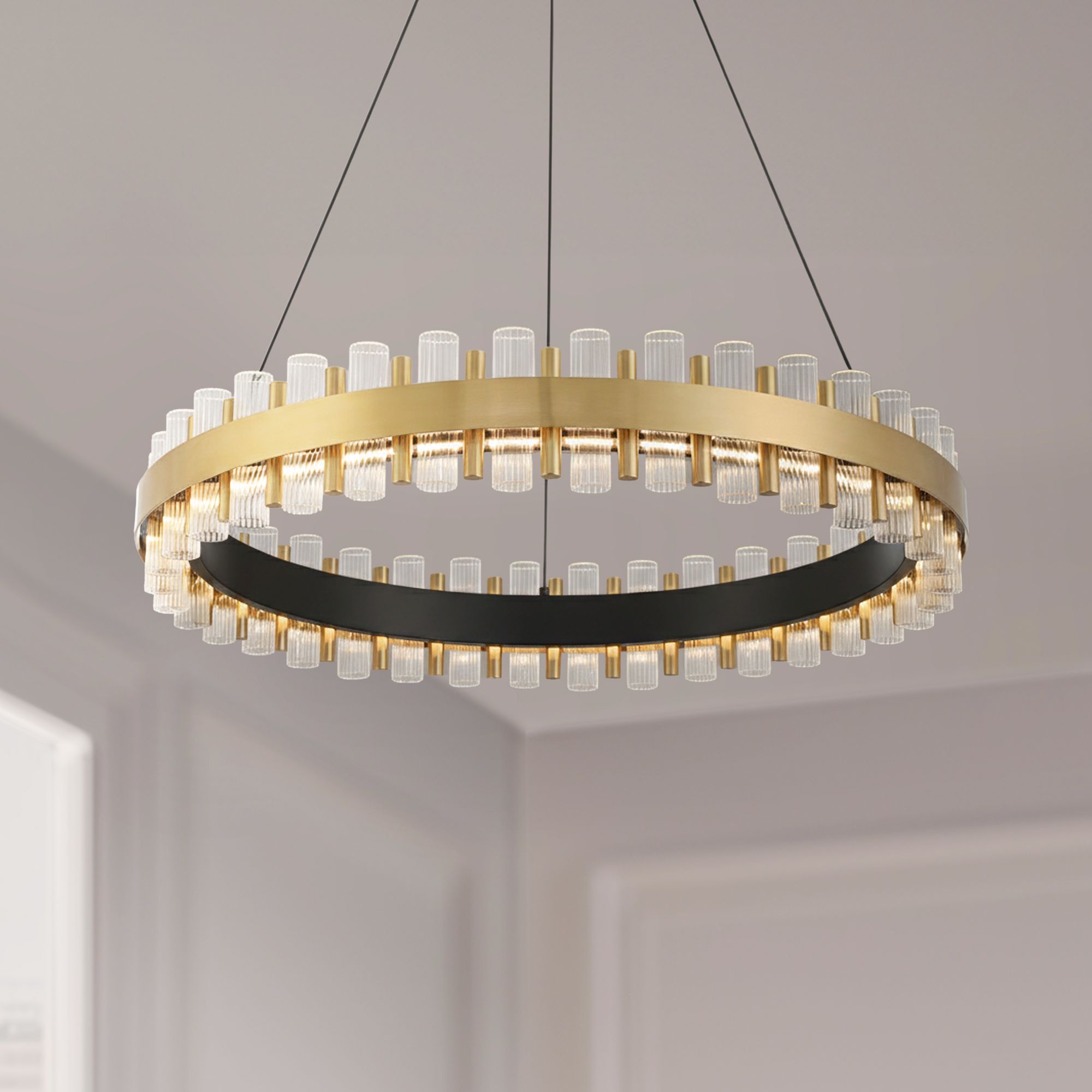 Image 1 Possini Euro Messina 28" Wide Gold and Matte Black LED Ring Chandelier in scene