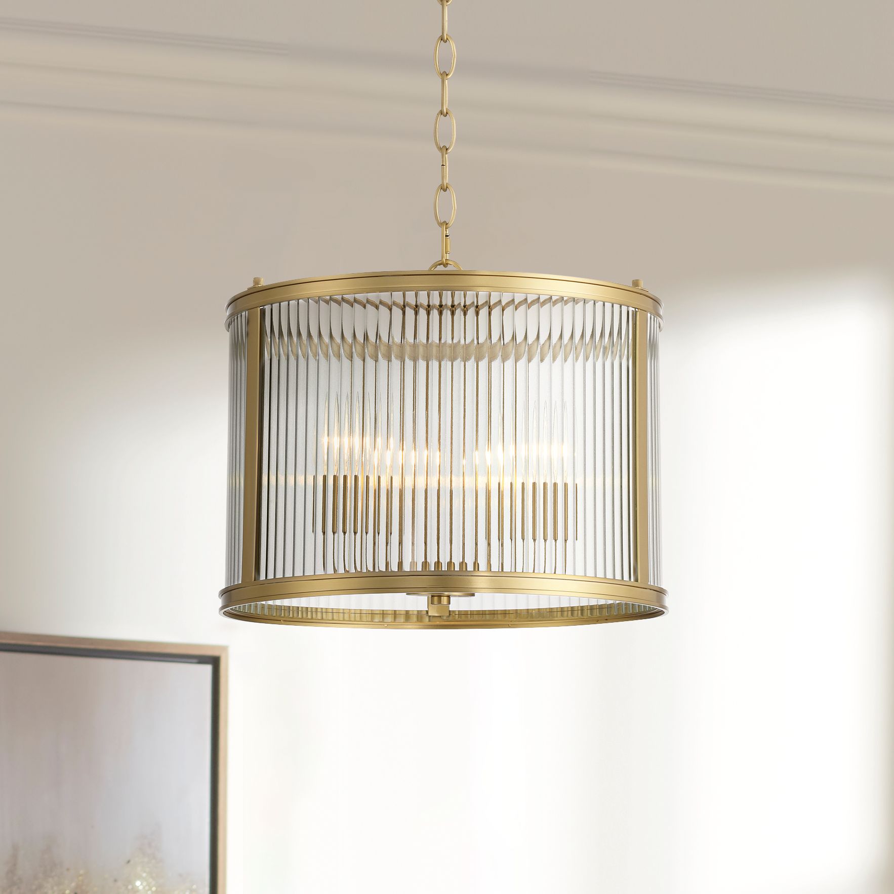 Image 1 Possini Euro San Rocco 16"W Gold Fluted Glass 3-Light Pendant Light in scene