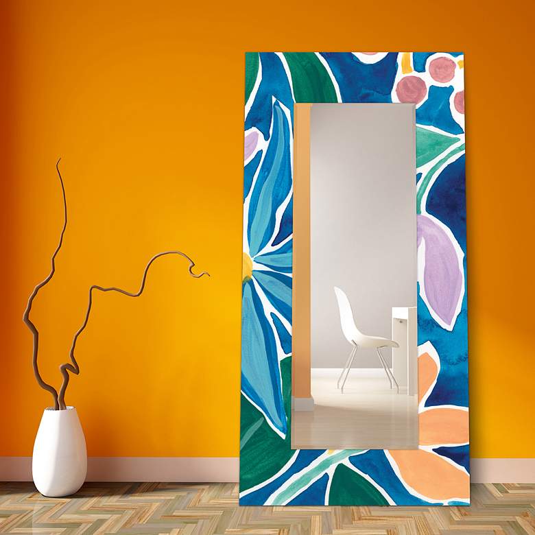 Image 1 Blue and White Tiles 36" x 72" Rectangular Wall Mirror in scene
