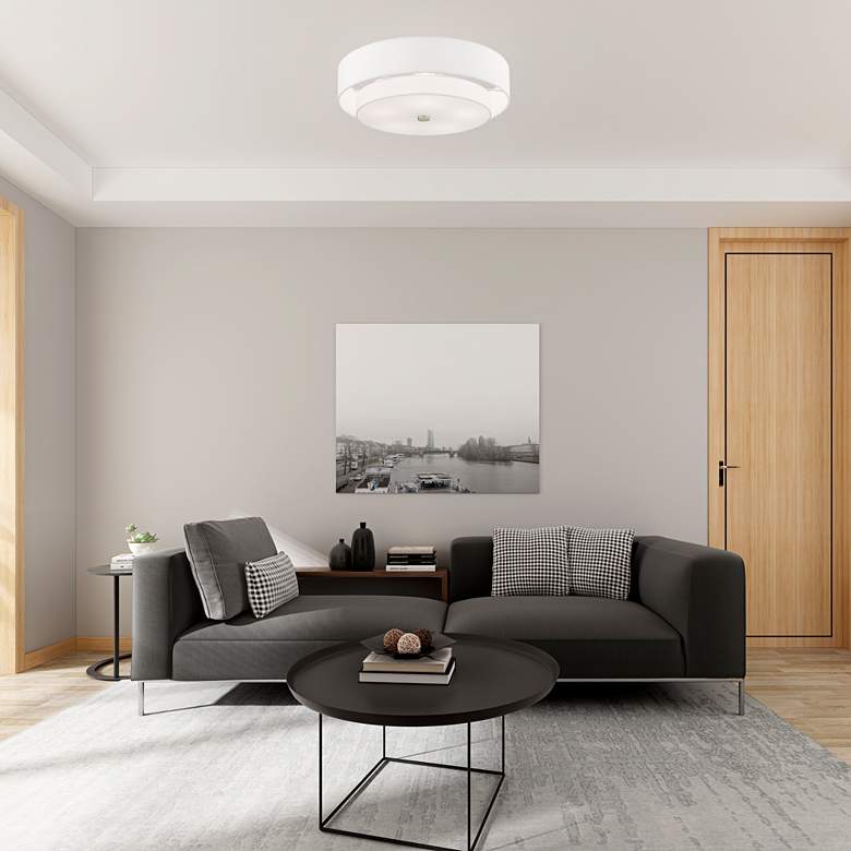 Image 1 Meridian 22" Wide Brushed Nickel Double Drum Ceiling Light in scene