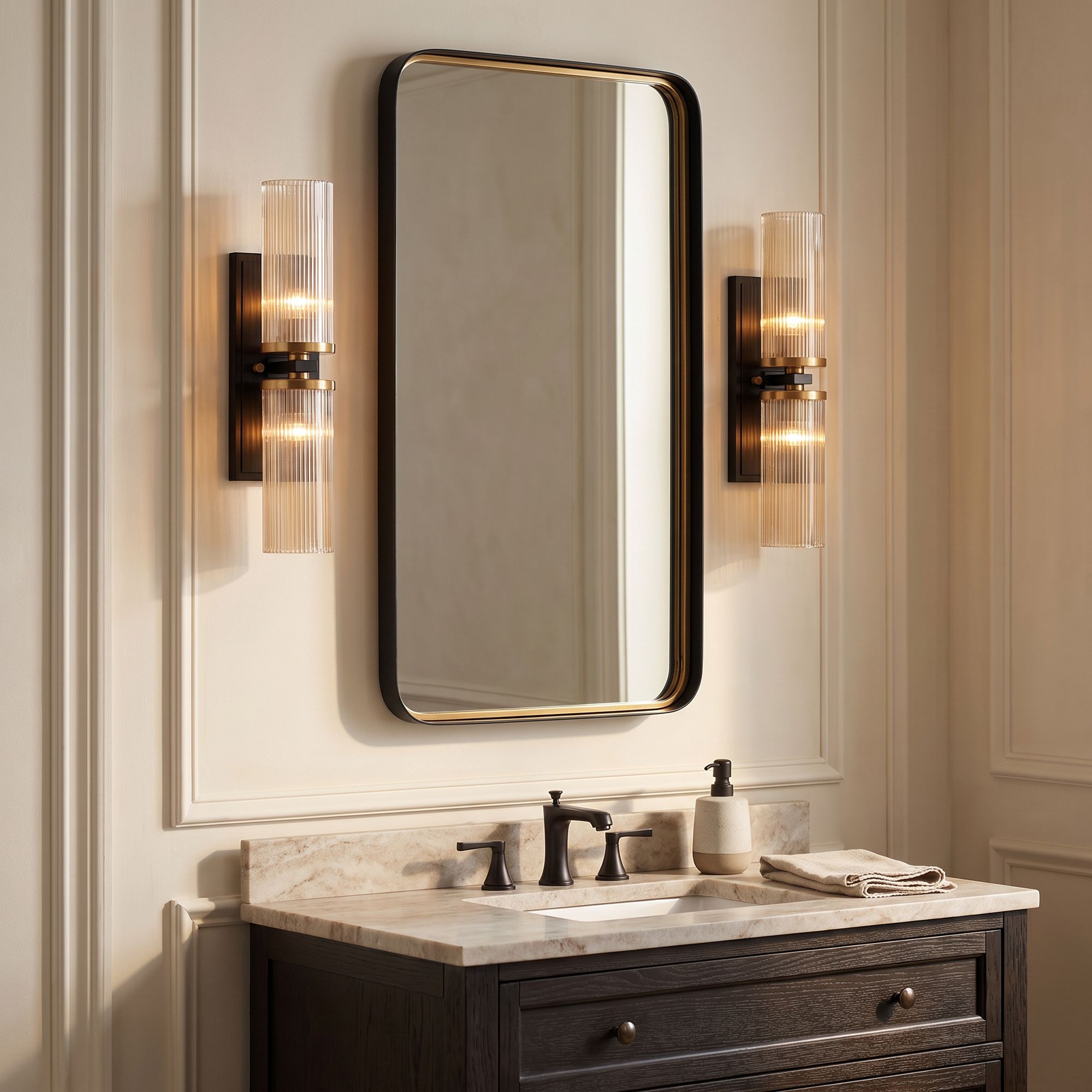 Possini Euro Design Palais 20 1/4"H Black and Warm Brass 2-Lt Sconce in scene