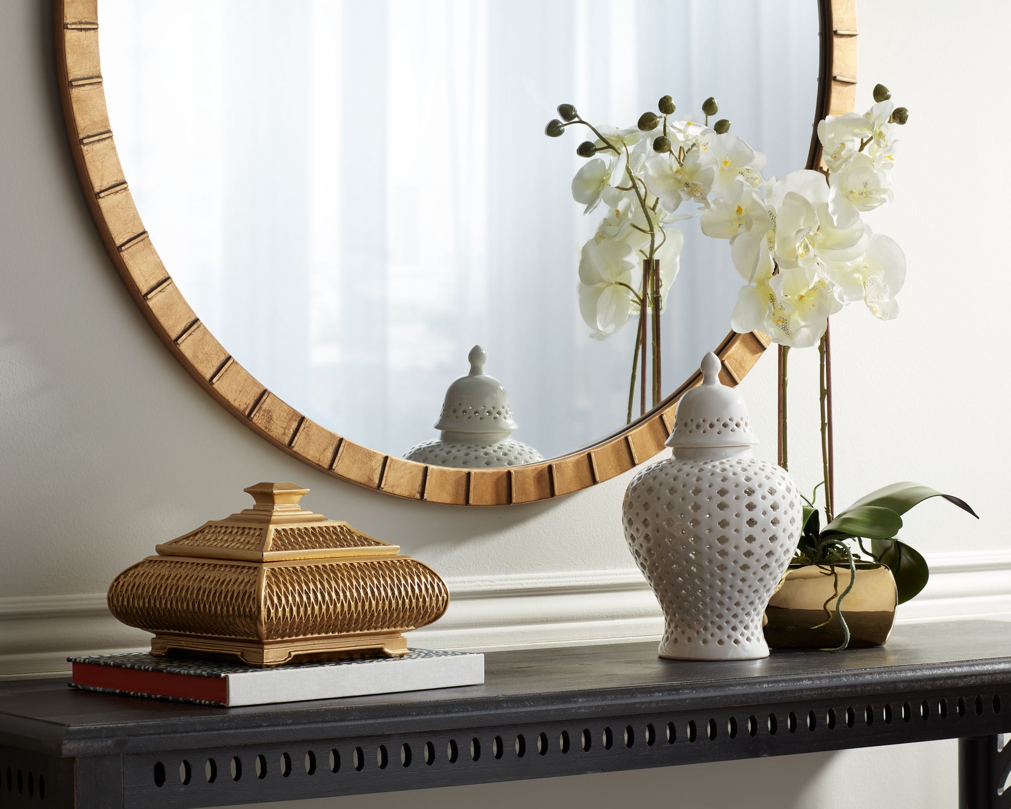 Dahlia Studios Auten 10 1/2" Glossy White Stoneware Urn Jar with Lid in scene