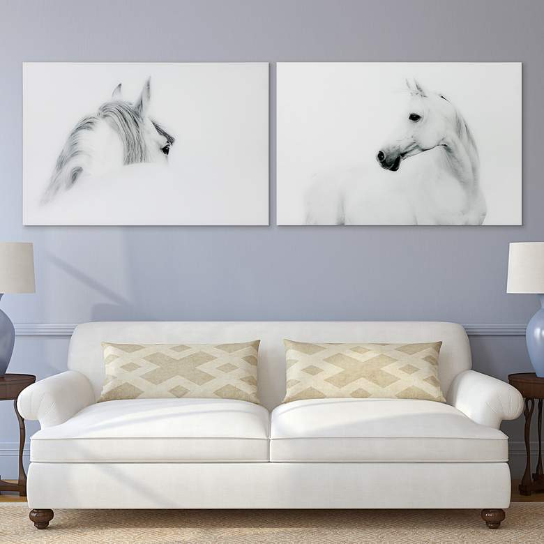 Image 1 White Horse 96" Wide 2-Piece Tempered Glass Wall Art Set in scene