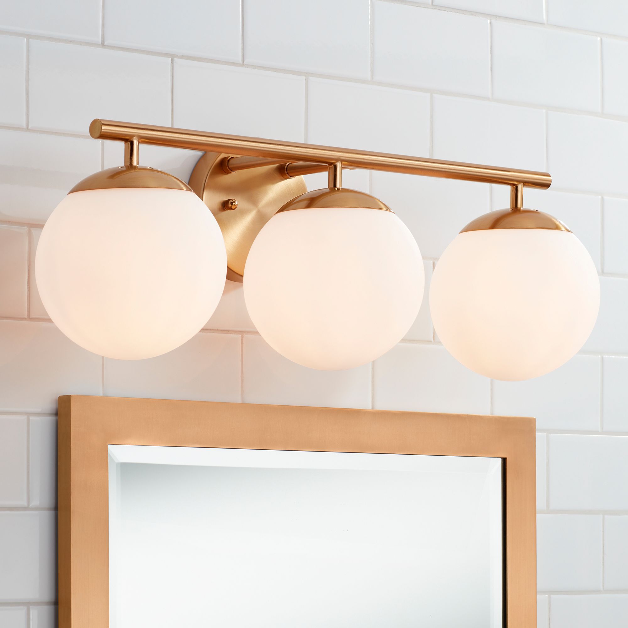 Possini Euro Meridian 23" Wide Gold Frosted Glass 3-Light Bath Light in scene