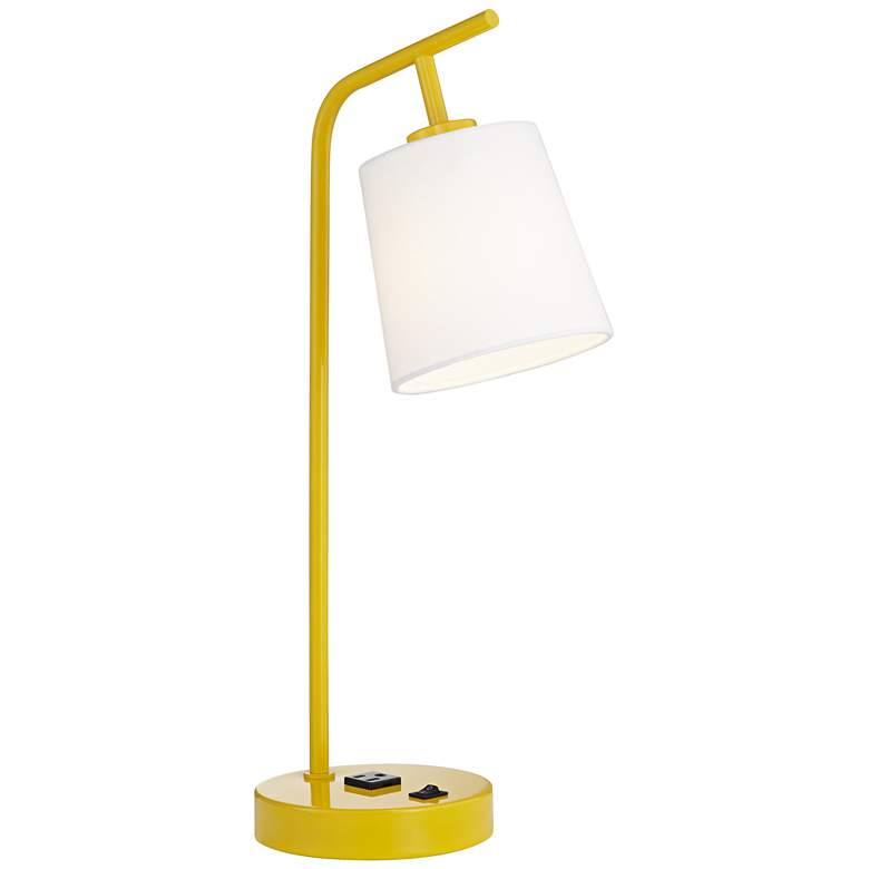 Image 1 73D15 - Yellow Desk Lamp with White Fabric Shade and 1 Outlet