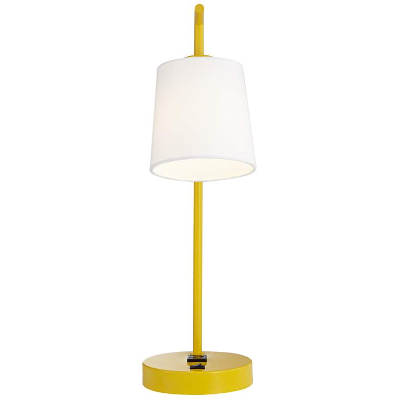 Image 2 73D15 - Yellow Desk Lamp with White Fabric Shade and 1 Outlet more views