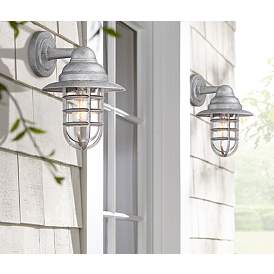 Image1 of Marlowe Galvanized Hooded Cage Outdoor Wall Lights Set of 2 in scene