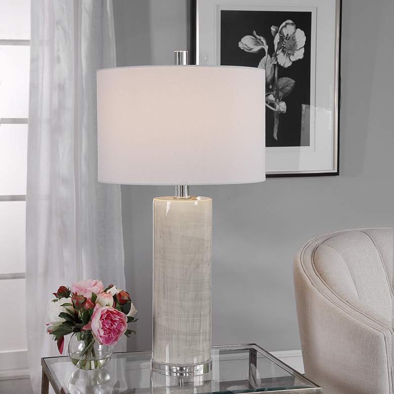 Image 1 Uttermost Zesiro 32" Beige Glaze Cylindrical Ceramic Table Lamp in scene