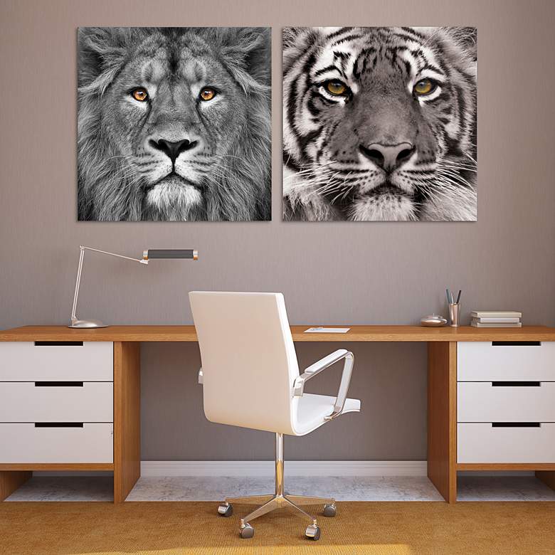 Image 1 Lion and Tiger 76" Wide Floating 2-Piece Glass Wall Art Set in scene