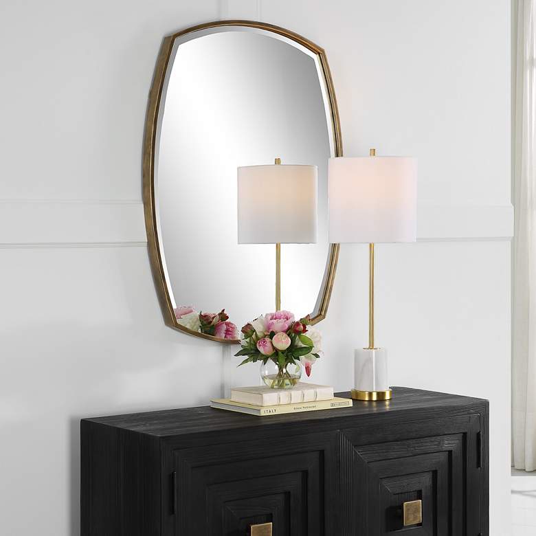 Image 1 Varenna Antiqued Gold 27" x 38" Vanity Wall Mirror in scene