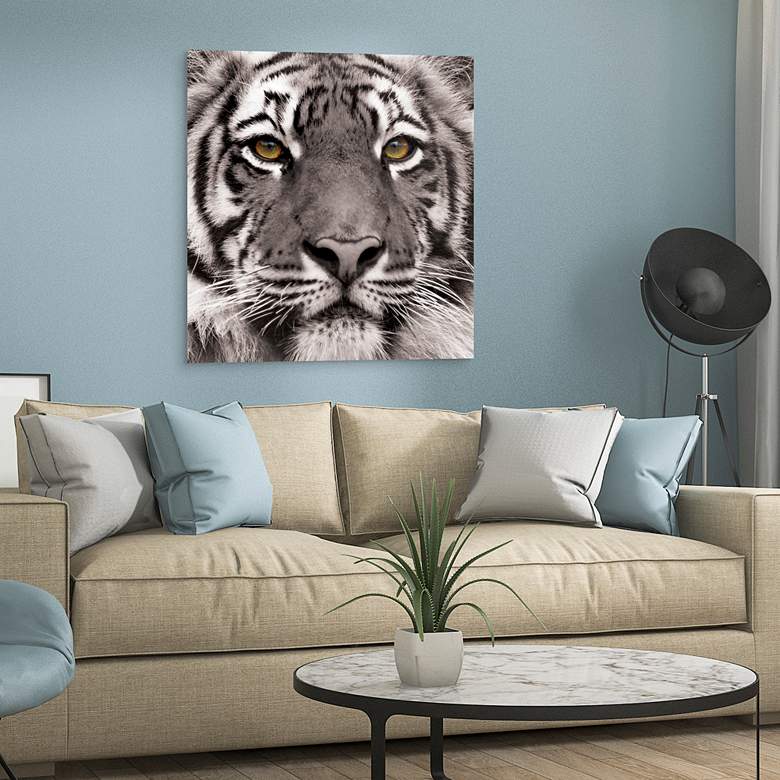 Image 1 Eye of the Tiger 38" Square Tempered Glass Graphic Wall Art in scene