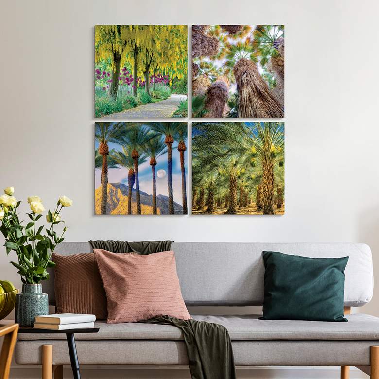 Image 1 Palm Tree Groves 20" Square 4-Piece Glass Wall Art Set in scene