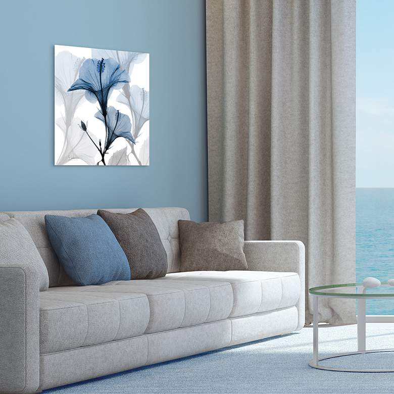 Image 1 Blue X-Ray Floral 24" Square Tempered Glass Graphic Wall Art in scene