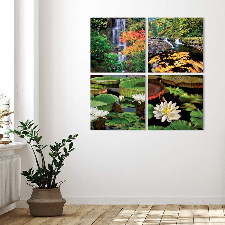 Image 1 Water Lilies 20" Square 4-Piece Printed Glass Wall Art Set in scene