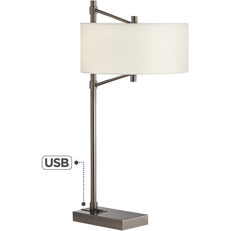 Image 2 74G04 - Hugo Modern desk lamp in Gun Metal finish with USB