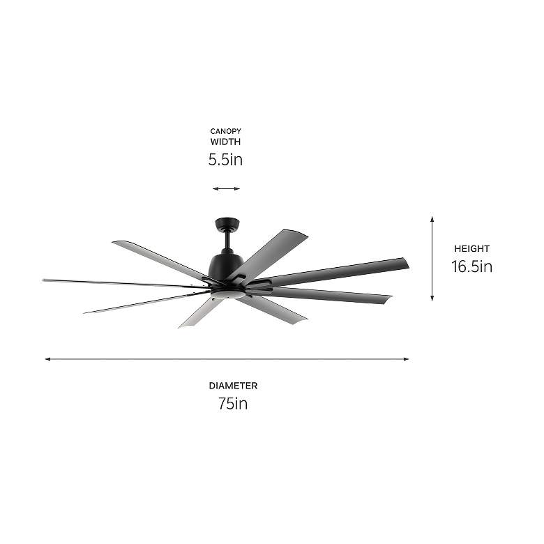 Image 4 75" Kichler Breda Satin Black Large Outdoor Ceiling Fan with Remote more views