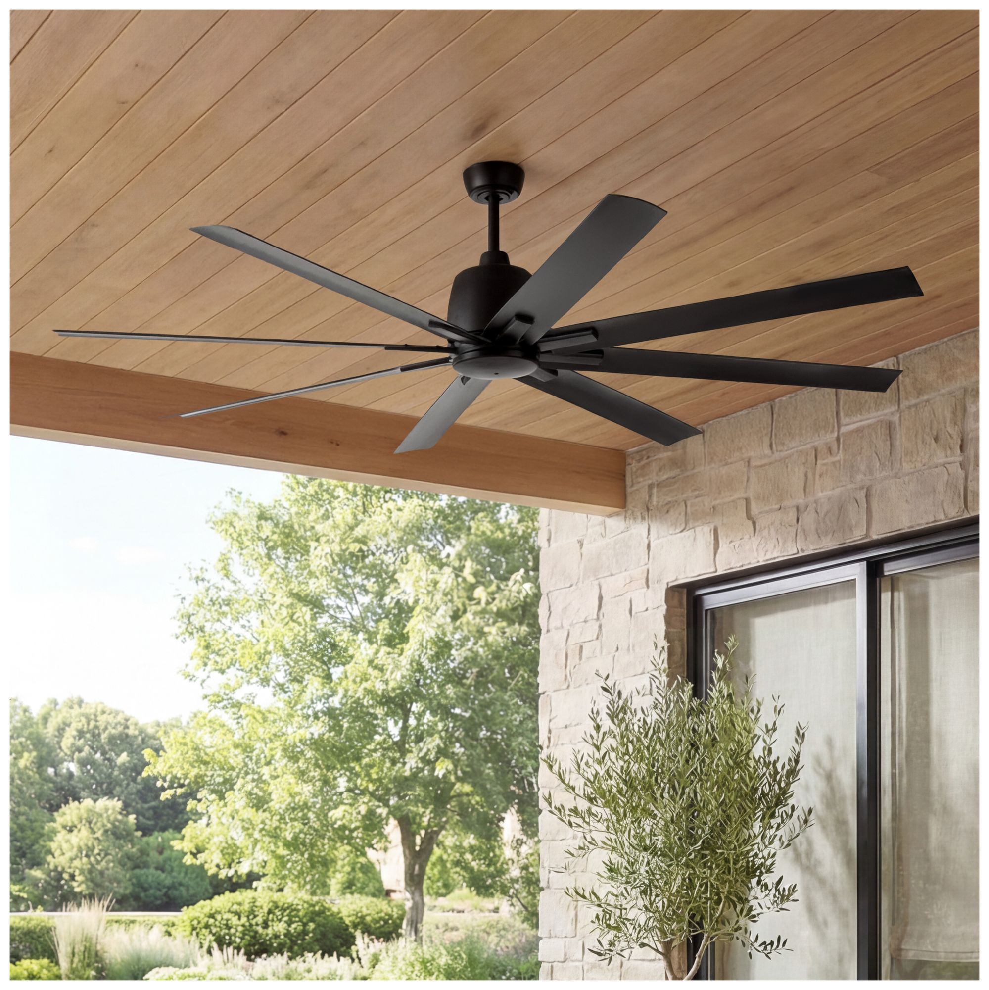 Image 5 75" Kichler Breda Satin Black Large Outdoor Ceiling Fan with Remote more views