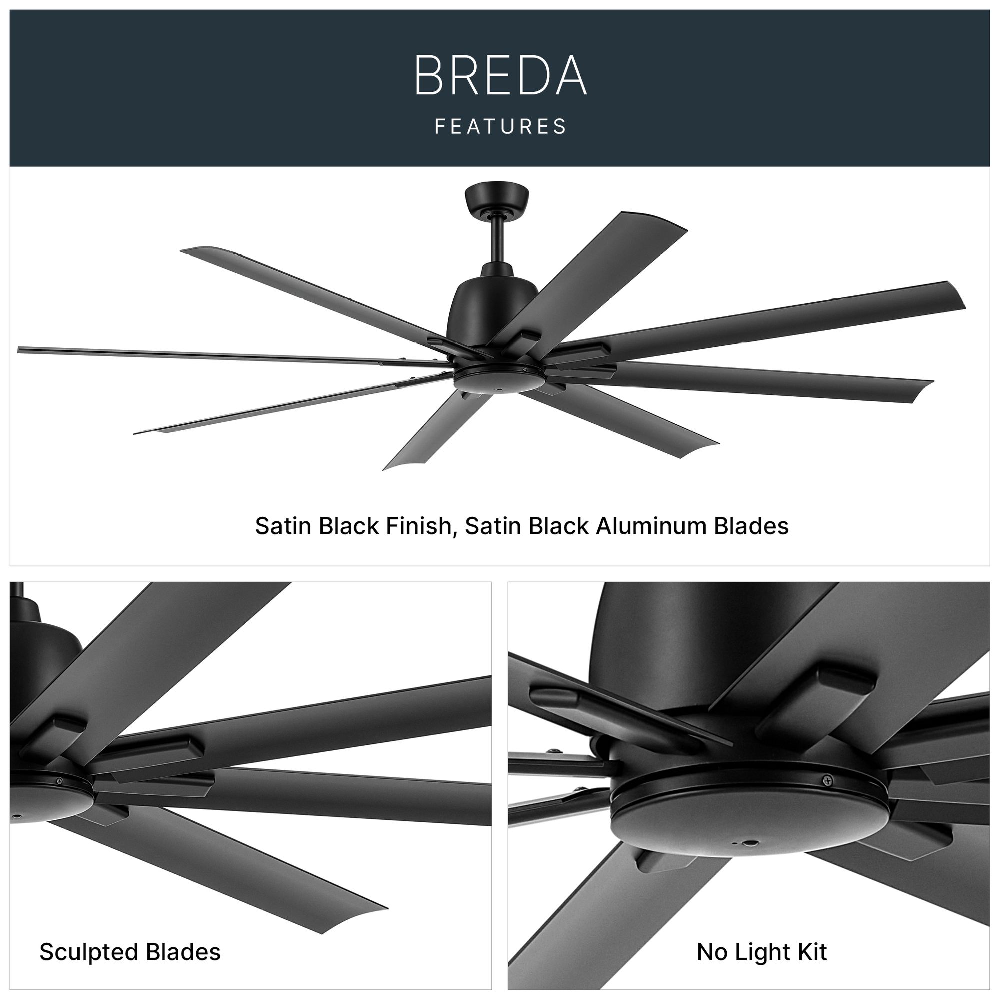 Image 7 75" Kichler Breda Satin Black Large Outdoor Ceiling Fan with Remote more views