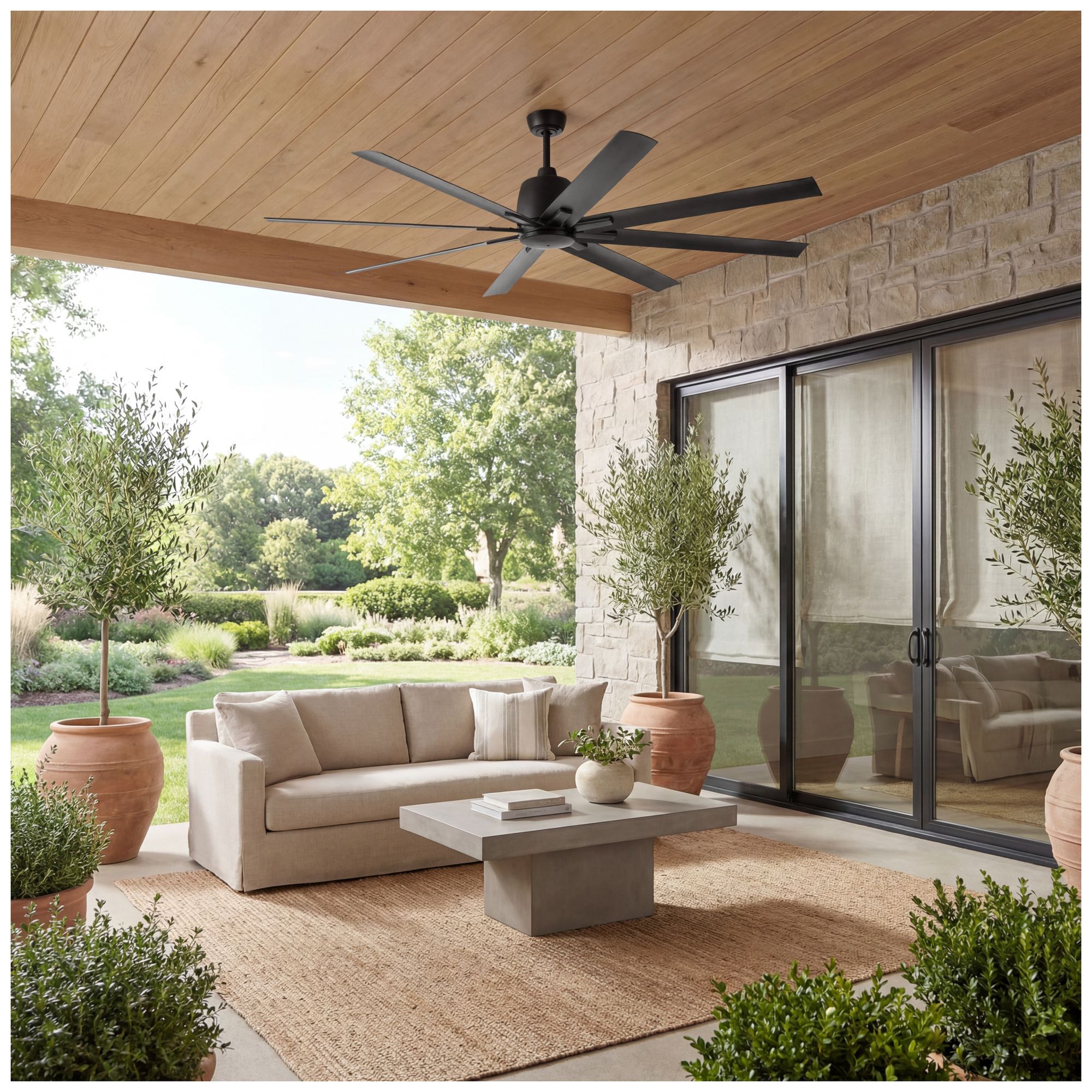 75" Kichler Breda Satin Black Large Outdoor Ceiling Fan with Remote