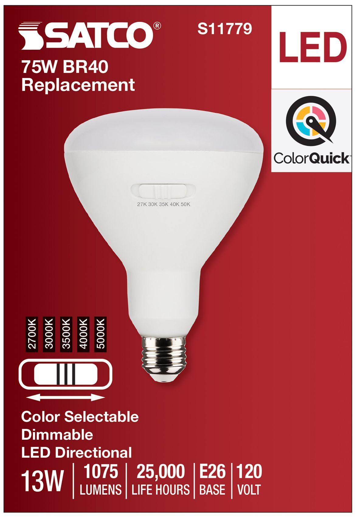 Image 4 75 Watt Equivalent 13W LED Dimmable BR40 Medium Base bulb by Satco more views