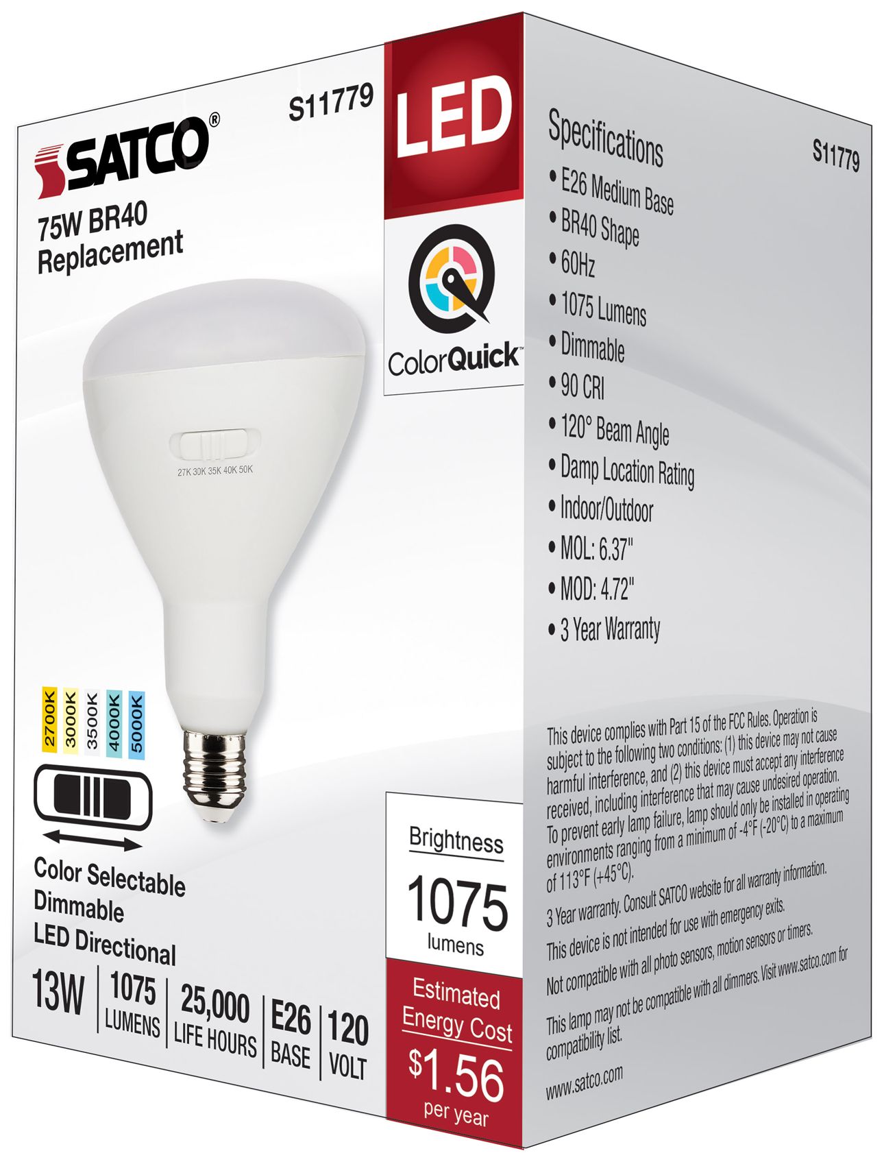 Image 5 75 Watt Equivalent 13W LED Dimmable BR40 Medium Base bulb by Satco more views
