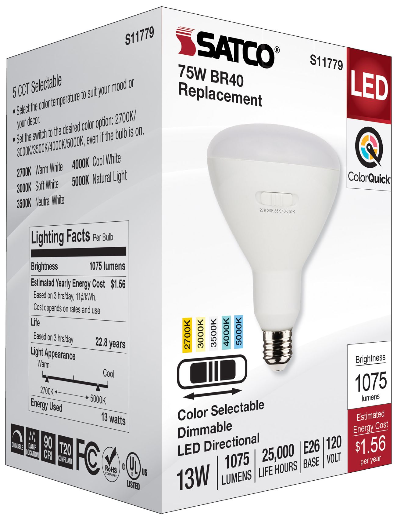 Image 6 75 Watt Equivalent 13W LED Dimmable BR40 Medium Base bulb by Satco more views