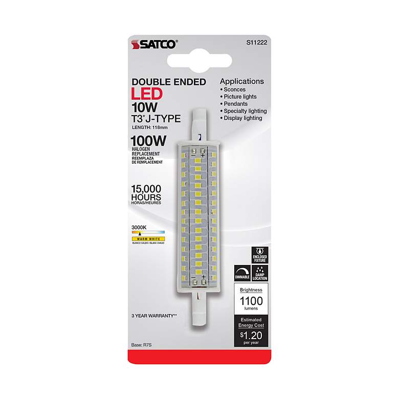 Image 4 75 Watt Equivalent Satco Clear 10W LED Dimmable Linear Bulb more views