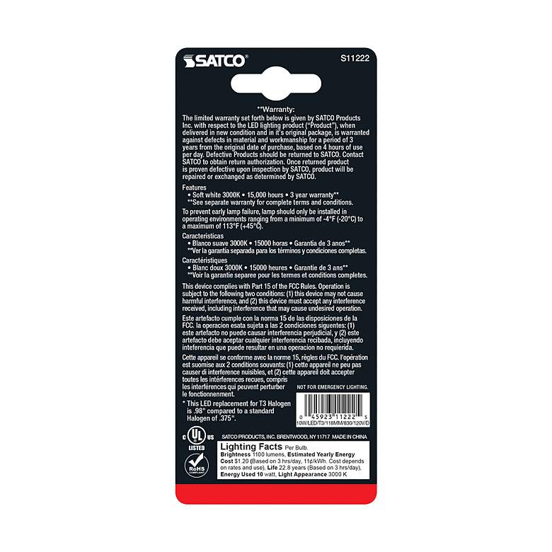 Image 5 75 Watt Equivalent Satco Clear 10W LED Dimmable Linear Bulb more views