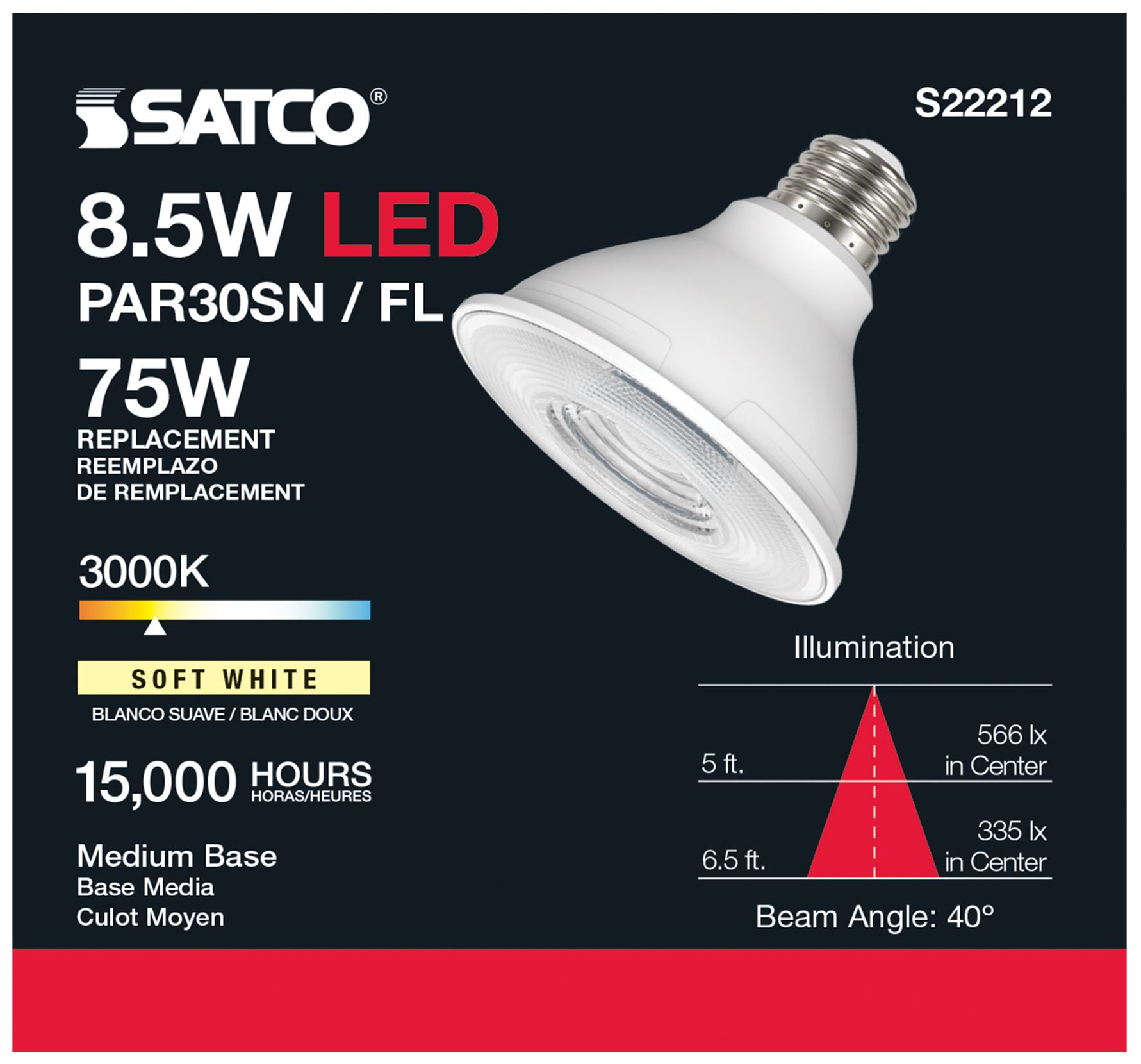 Image 3 75 Watt Equivalent Satco Clear 8.5W LED Dimmable Par 30 Bulb more views