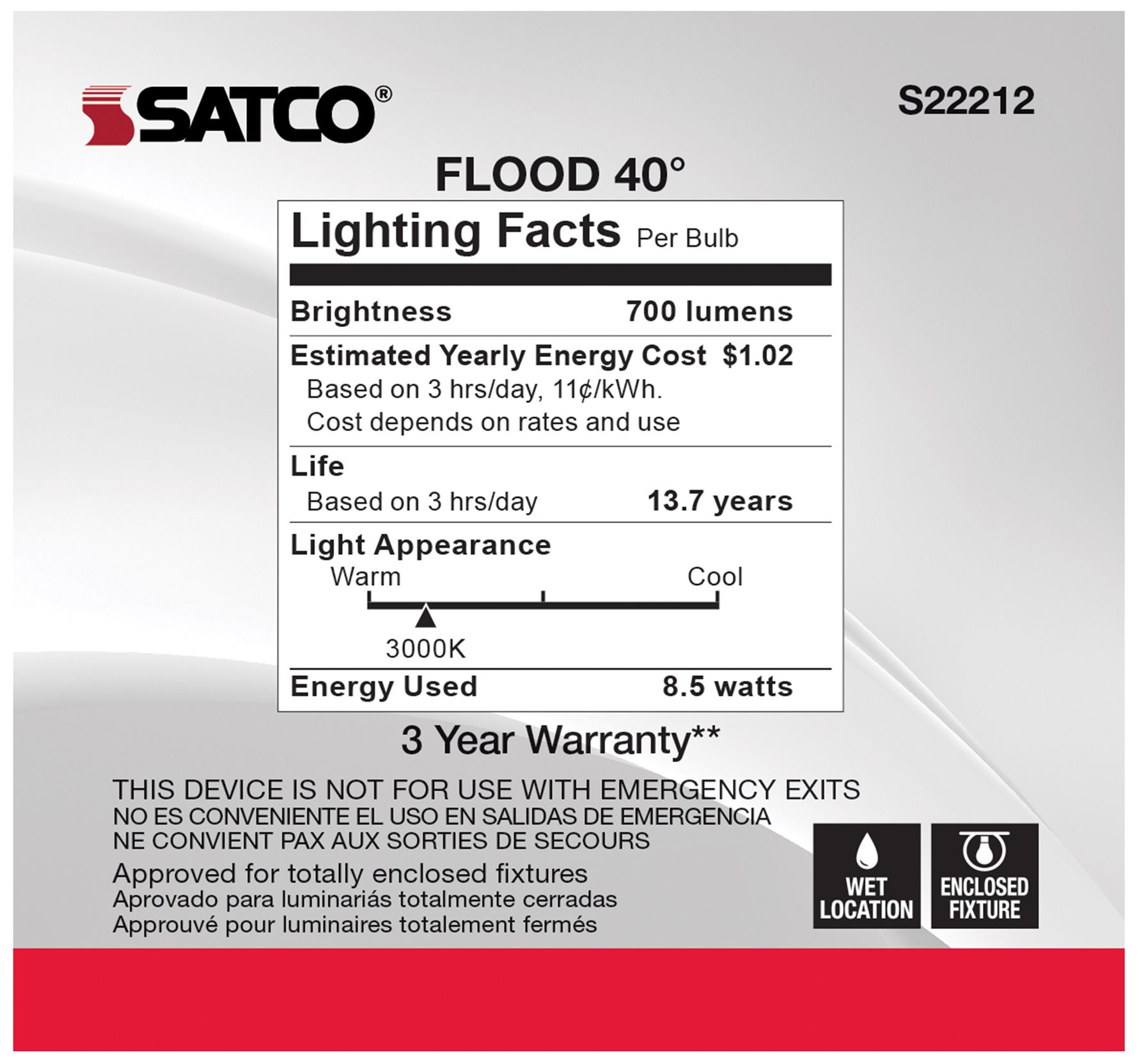 Image 4 75 Watt Equivalent Satco Clear 8.5W LED Dimmable Par 30 Bulb more views