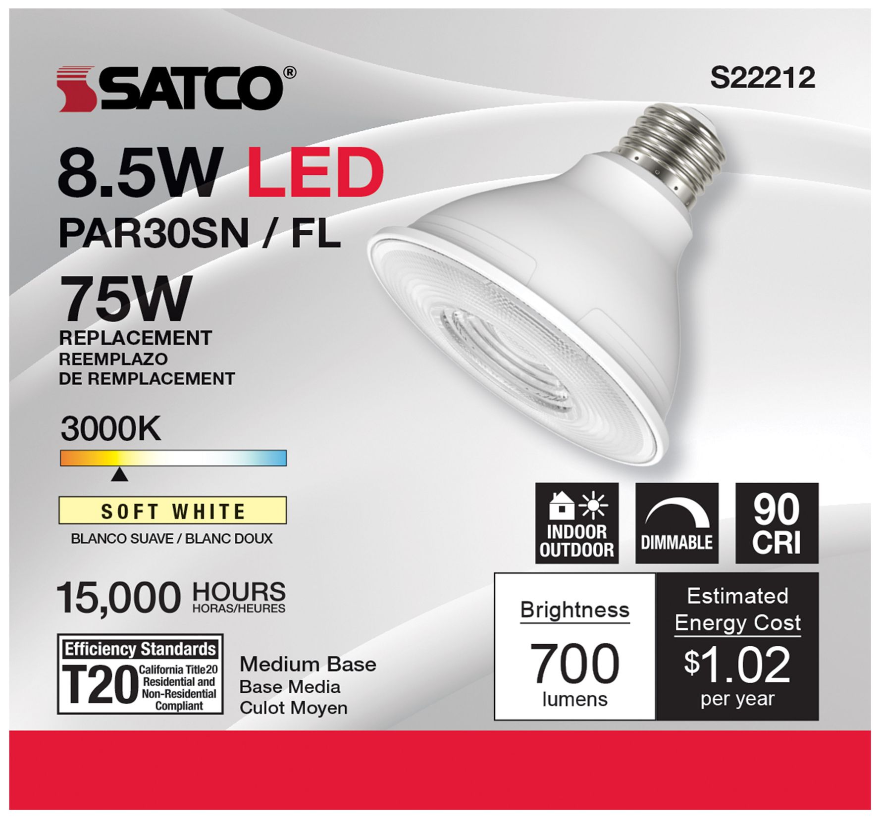 Image 6 75 Watt Equivalent Satco Clear 8.5W LED Dimmable Par 30 Bulb more views