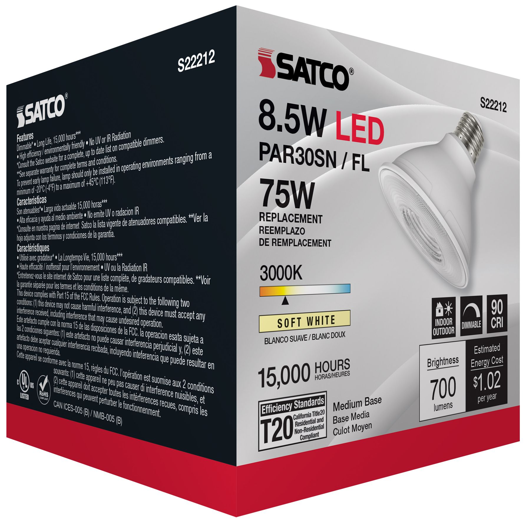 Image 7 75 Watt Equivalent Satco Clear 8.5W LED Dimmable Par 30 Bulb more views