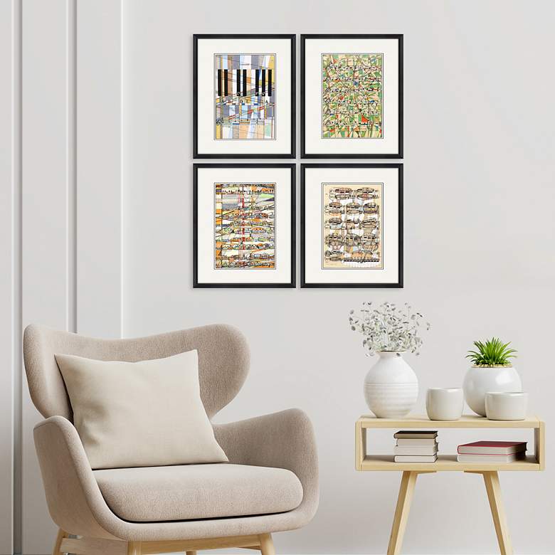 Image 1 Geometry of Music 22" High 4-Piece Framed Wall Art Set in scene