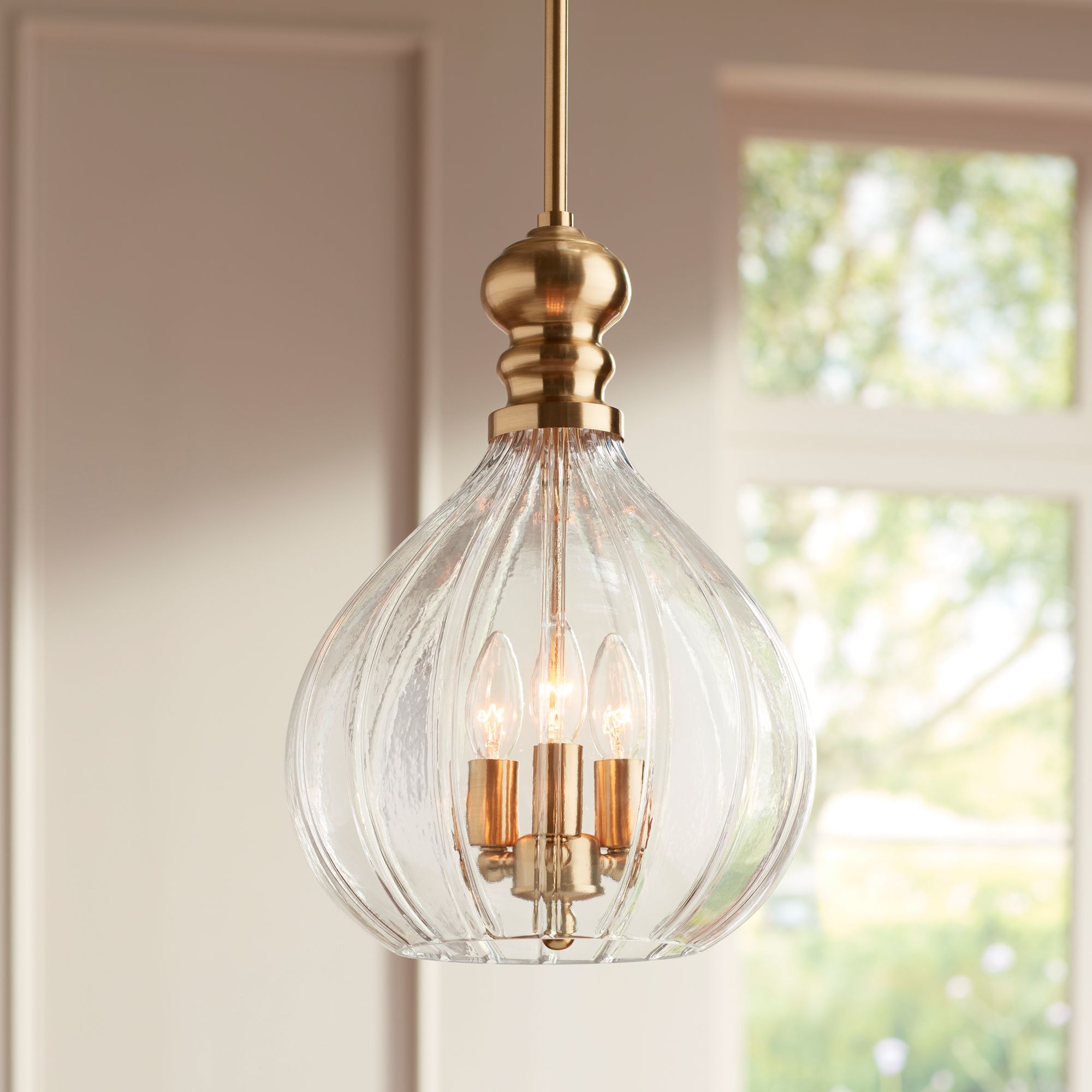 Image 1 Possini Euro Houten 11 1/2" Wide Soft Gold 3-Light Glass Mini Pendant in scene
