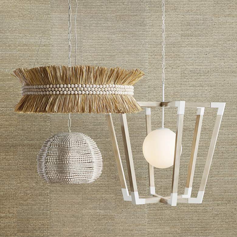 Image 1 Currey and Company Octavia 19" Whitewashed Wooden Beads Pendant Light in scene
