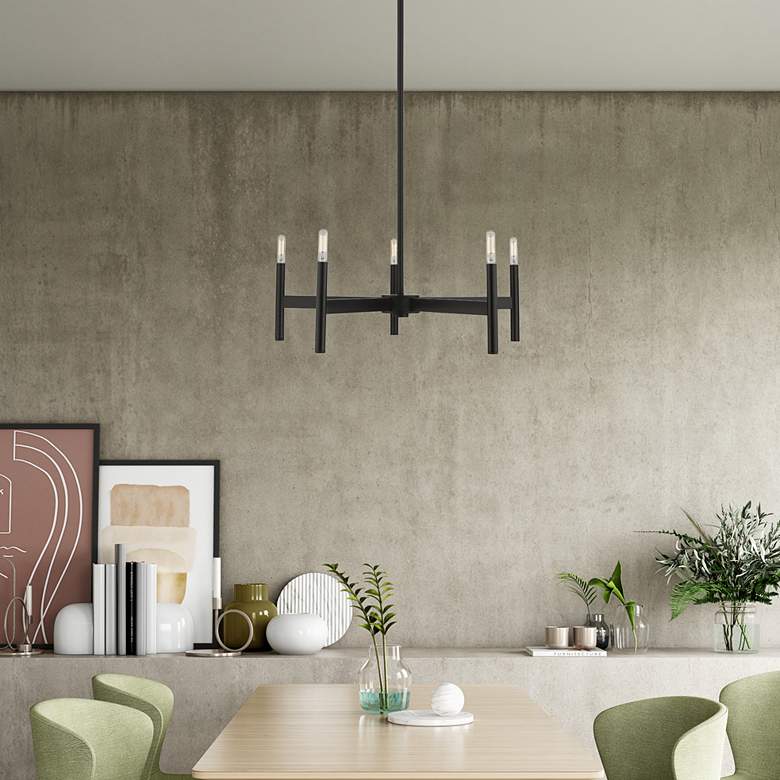 Image 1 Copenhagen 25" Wide Black 5-Light Chandelier in scene