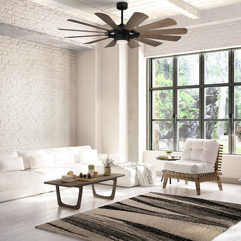 Image 1 65 inch Modern Forms Wyndmill Black Barnwood 2700K LED Smart Ceiling Fan in scene