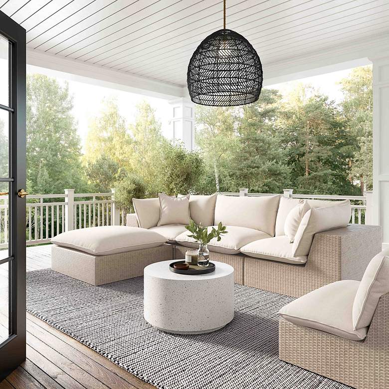 Image 1 TOV Cali 119 3/4" Wide Natural Faux Wicker Outdoor Modular Sectional in scene
