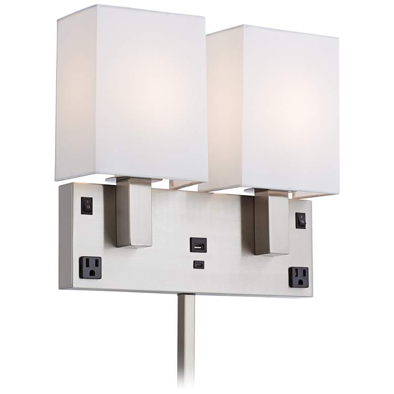 Image 1 75K84 - Wall Nightstand Lamp with 2 Outlet - 1 USB - 1 USB-C