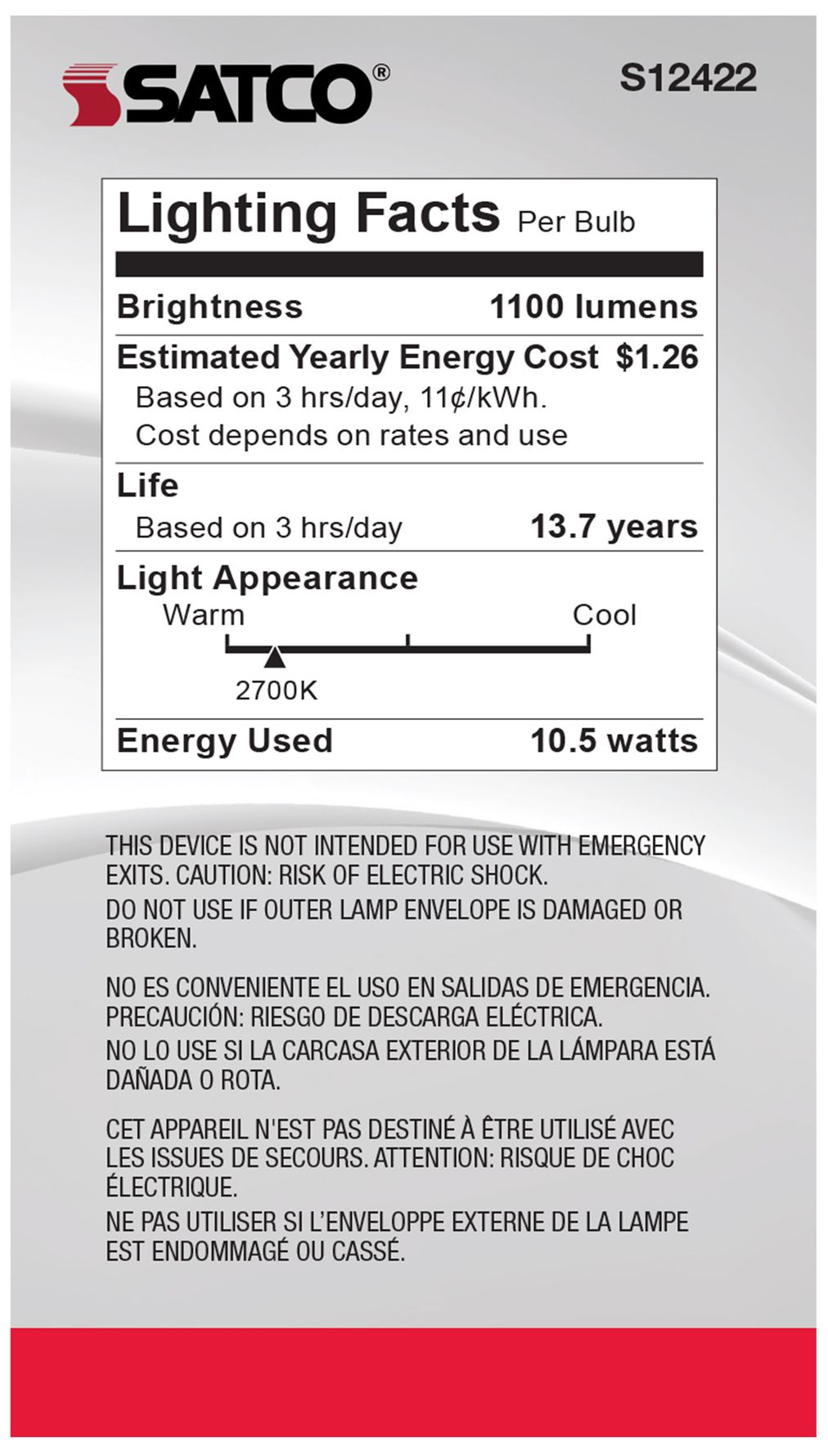 Image 5 75W Equivalent 10.5W LED Dimmable E26 2700K A19 Light Bulb by Satco more views