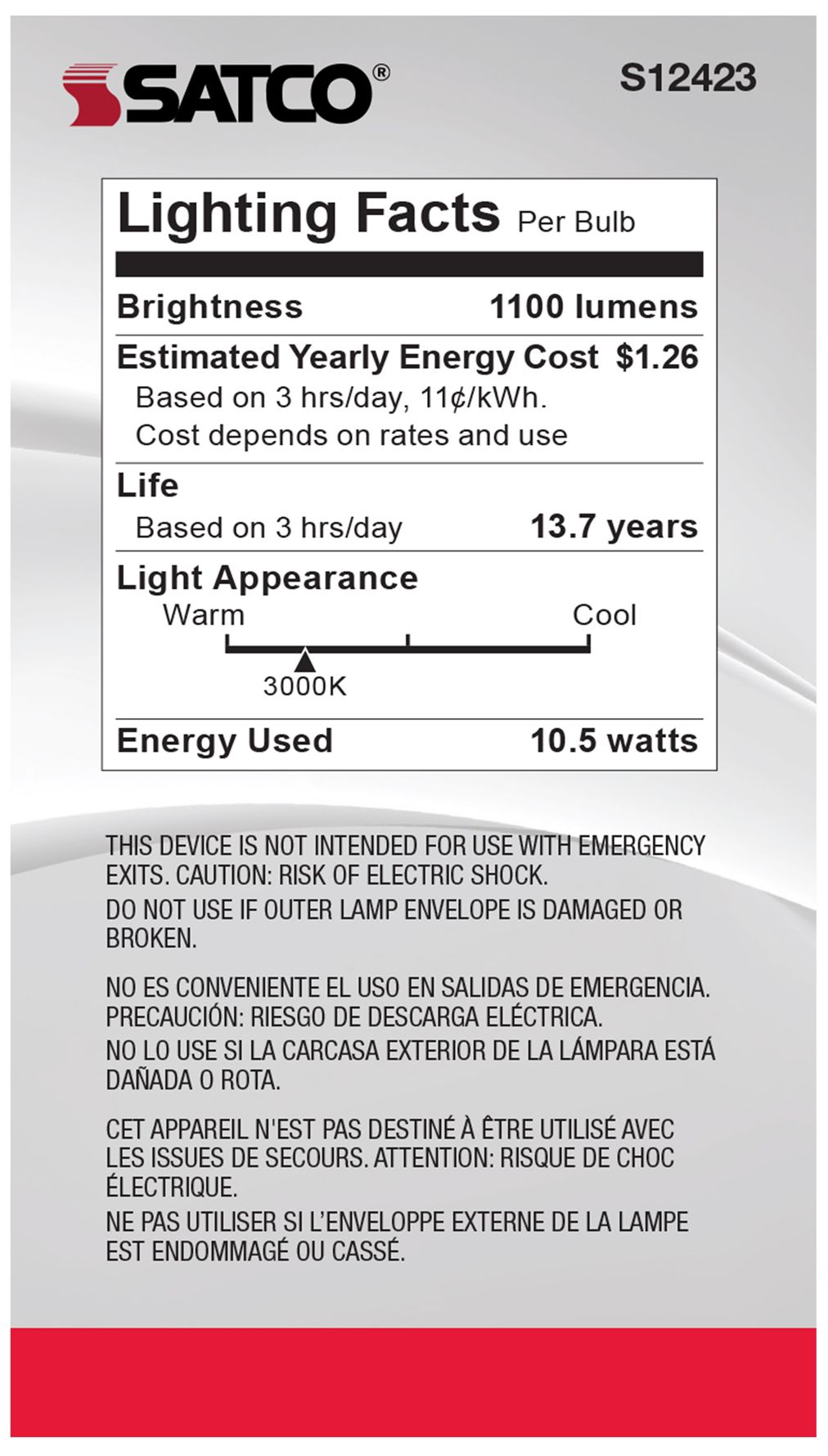 Image 5 75W Equivalent 10.5W LED Dimmable E26 3000K A19 Light Bulb by Satco more views