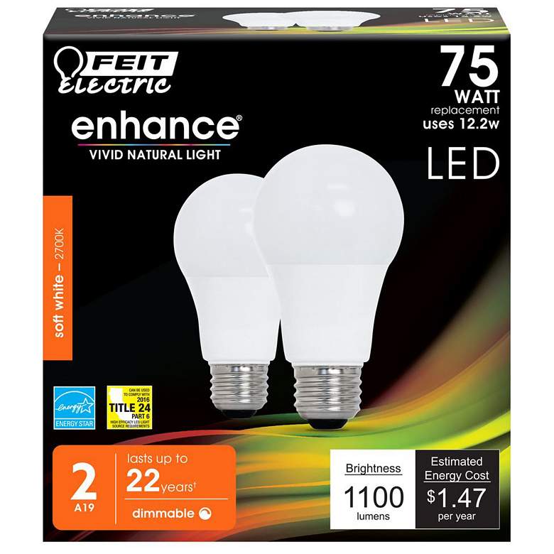 Image 1 75W Equivalent 12.2W LED Dimmable Standard A19 2-Pack