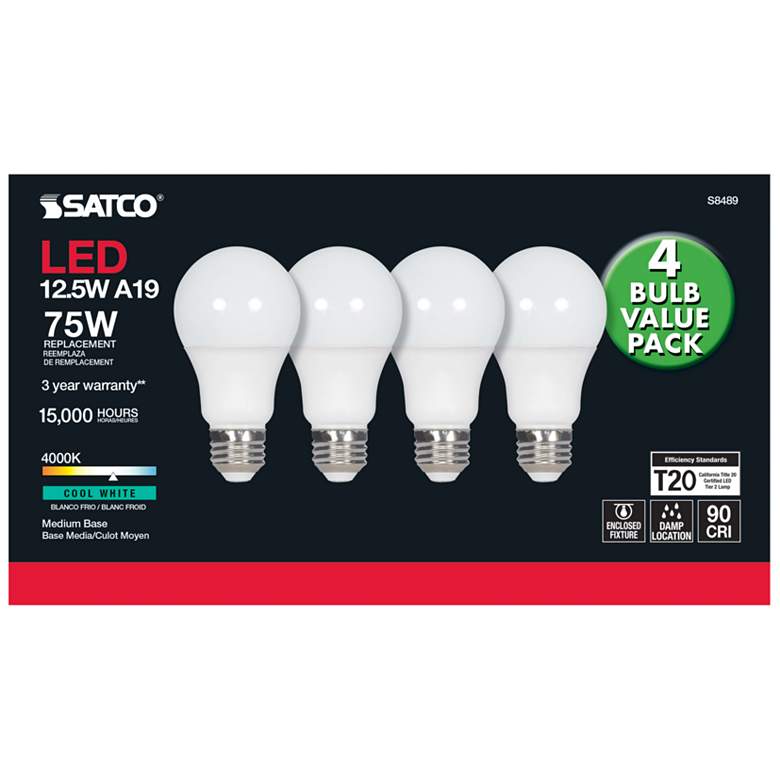 Image 2 75W Equivalent 12.5W LED Dimmable E26 2700K Frosted A19 Light Bulb by Satco more views