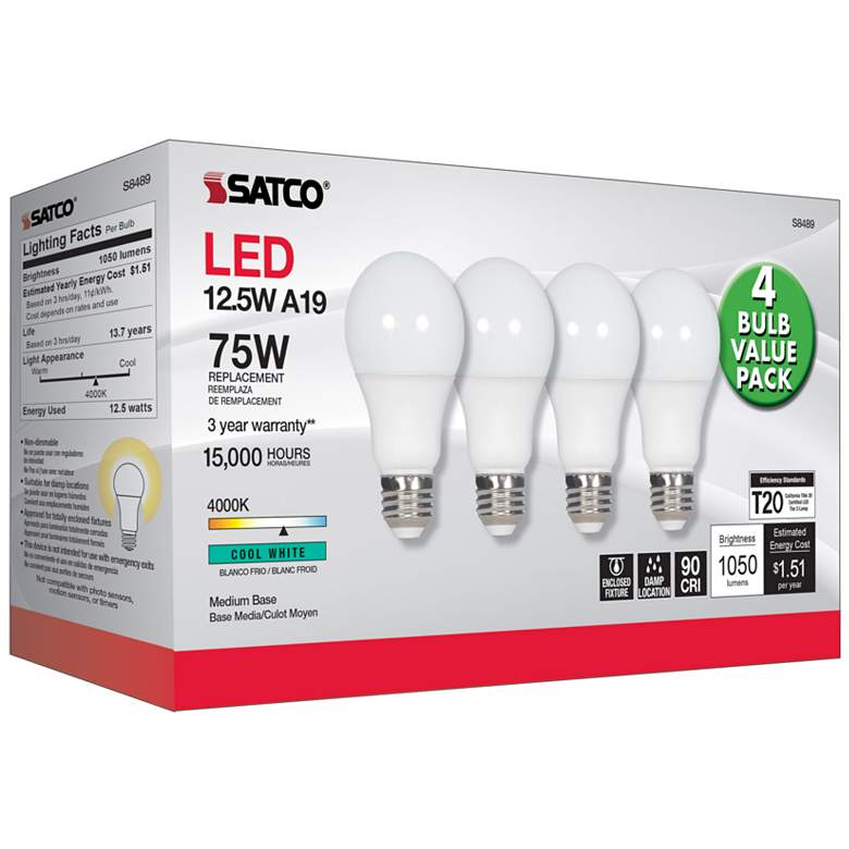 Image 3 75W Equivalent 12.5W LED Dimmable E26 2700K Frosted A19 Light Bulb by Satco more views