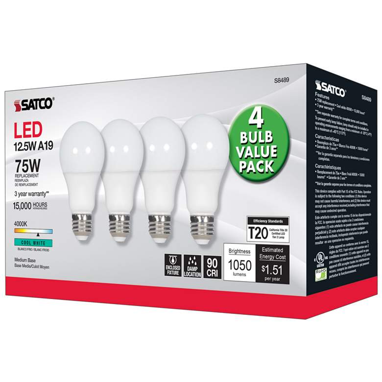 Image 4 75W Equivalent 12.5W LED Dimmable E26 2700K Frosted A19 Light Bulb by Satco more views