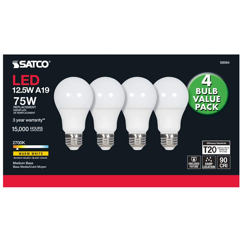 Image 2 75W Equivalent 12.5W LED E26 2700K Frosted A19 Light Bulb by Satco more views